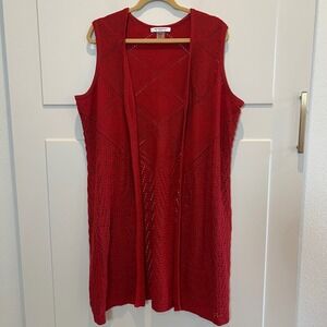 Allison Daley Plus Rust Red Sleeveless Knit Cardigan Vest Open Front 1X